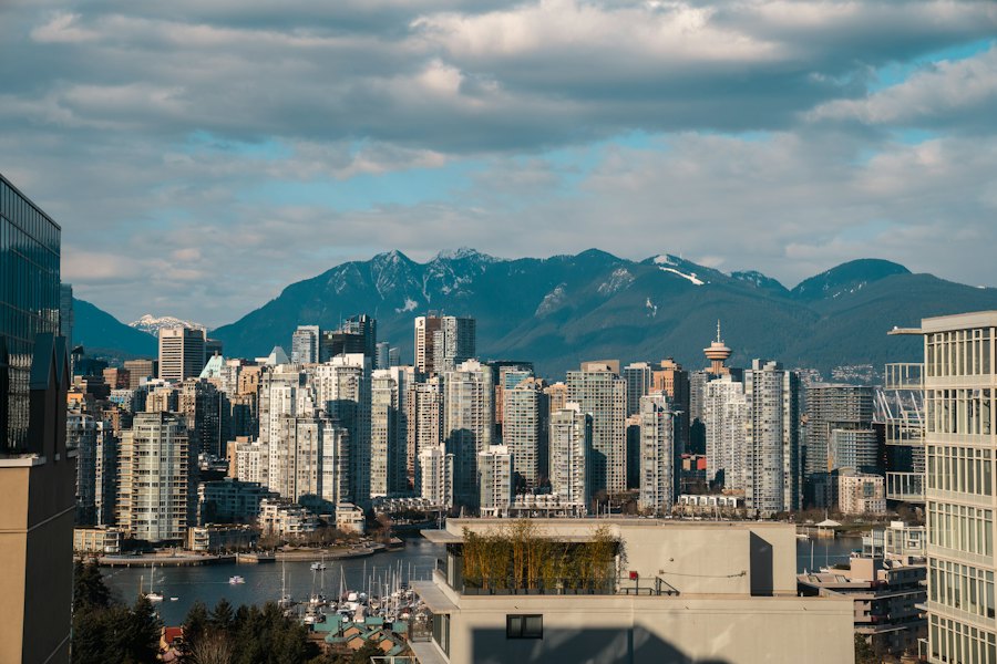 Downtown Vancouver towers with the North Shore mountains behind